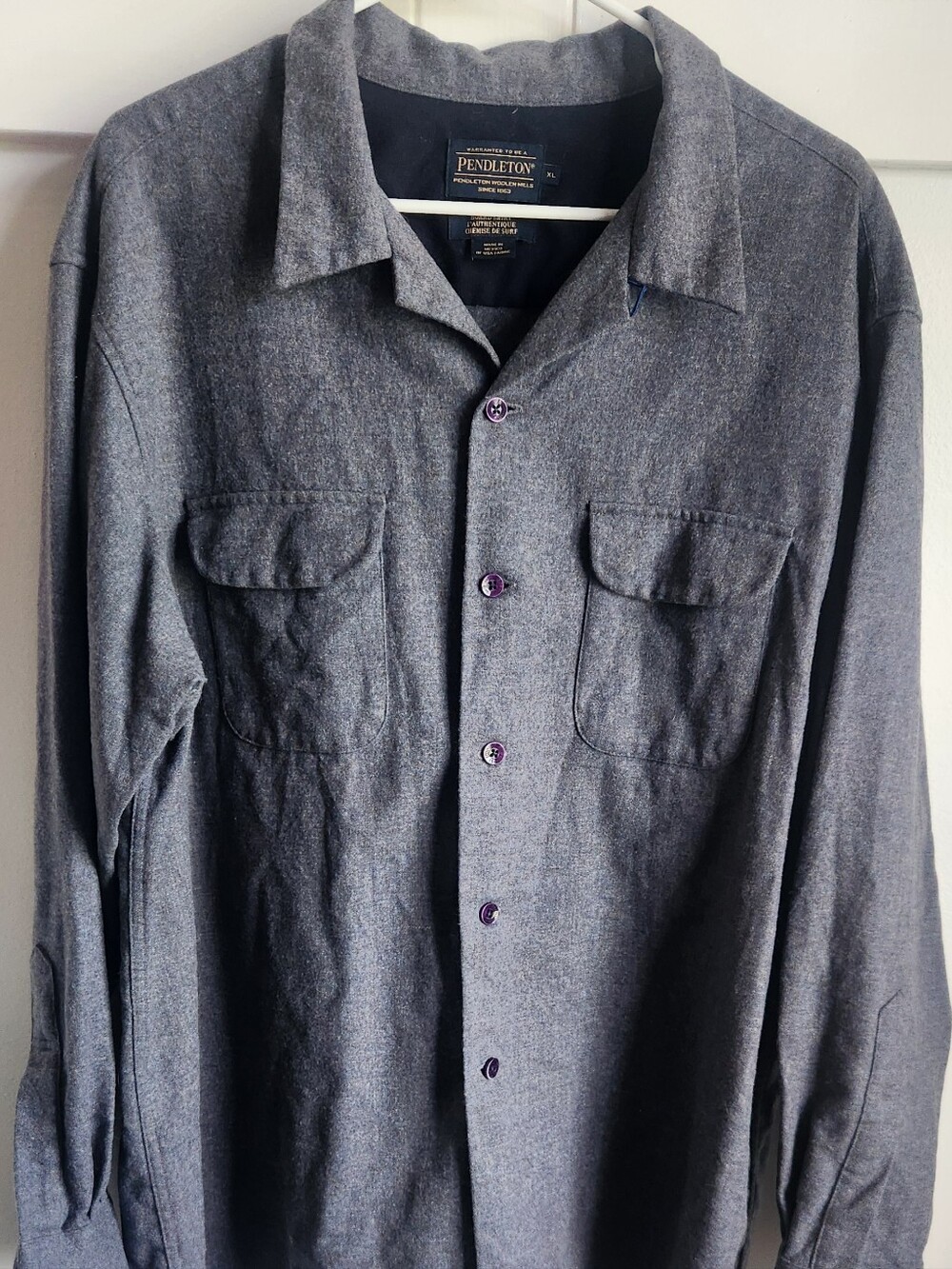 Pendleton Original Board Shirt Gray Virgin Wool Button Front Overshirt XL USA